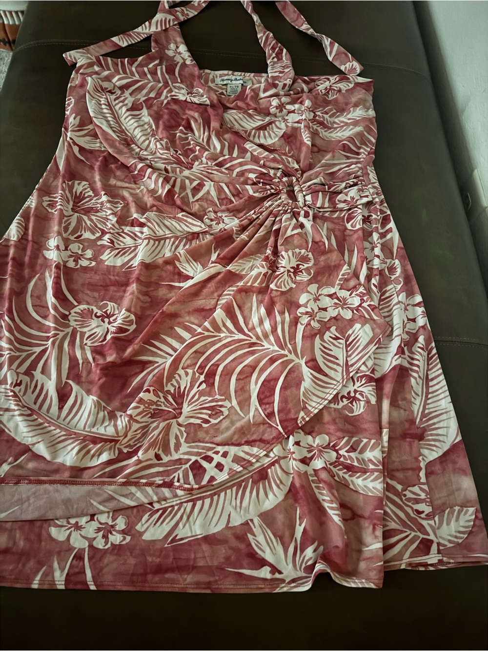 Tommy Bahama Coral & Cream Tropical Halter Dress